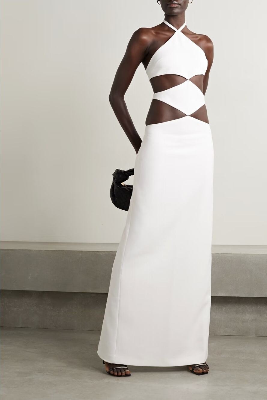 NWT $ 2000 MÔNOTCutout crepe halterneck gownBridal Wedding Dress Sz 8 Bride